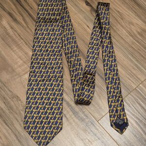 Beaufort For Tie Rack - Blue Silk With Yellow Razor Patterned Tie